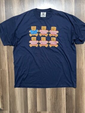 Vintage Gopher Sport USA American Flag Teddy Bear Mens XXL 2X Blue Shirt